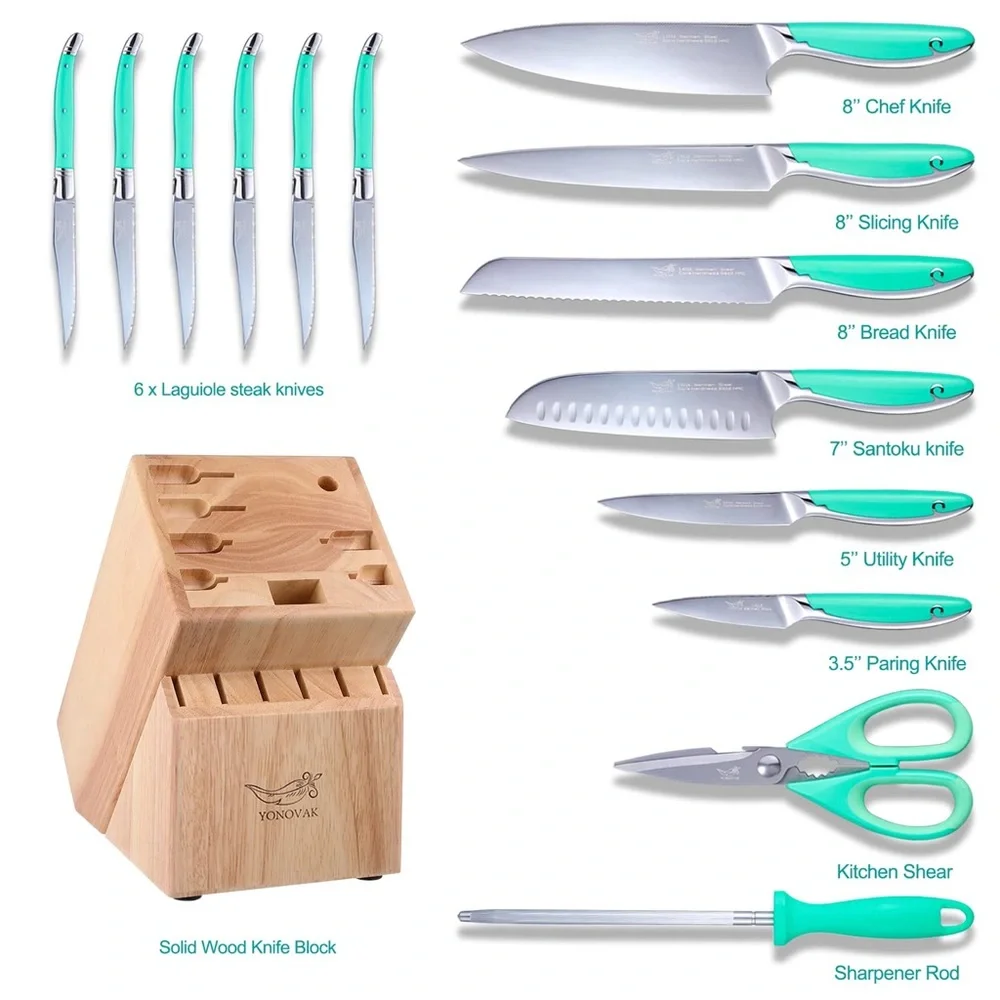 NEW Yonovak Blue Whale Series Kitchen German Steel Chef Knife 15pc Set